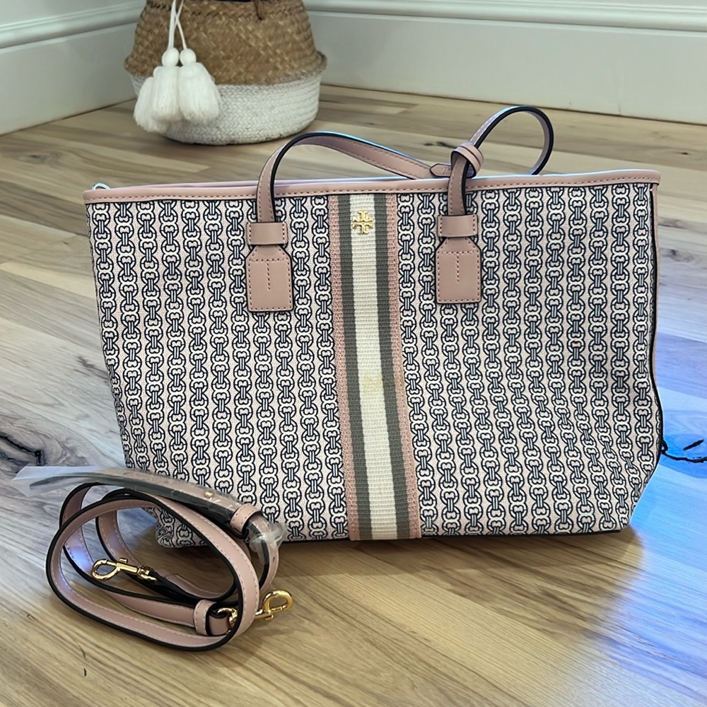 Tory Burch Pink canvas Gemini smaller tote